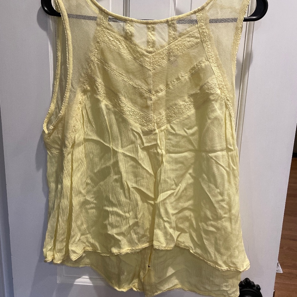Free People Shellshock float swing yellow mesh lace tank top